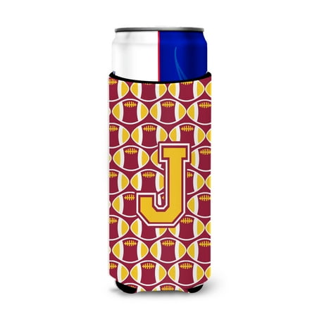 

Carolines Treasures CJ1081-JMUK Letter J Football Maroon and Gold Ultra Beverage Insulators for slim cans Slim Can