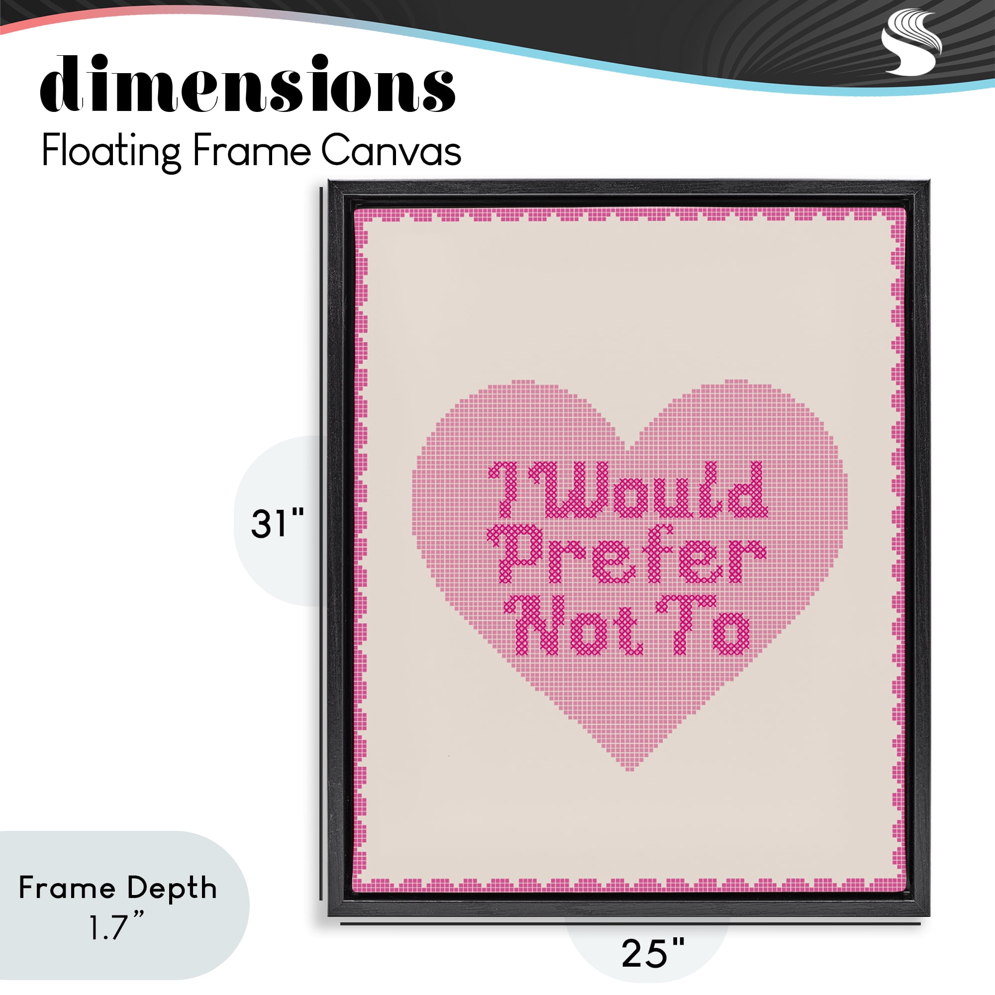 Stupell Industries I Would Prefer Not To Pink Heart Black Framed Floater Canvas Wall Art, design by Lil' Rue