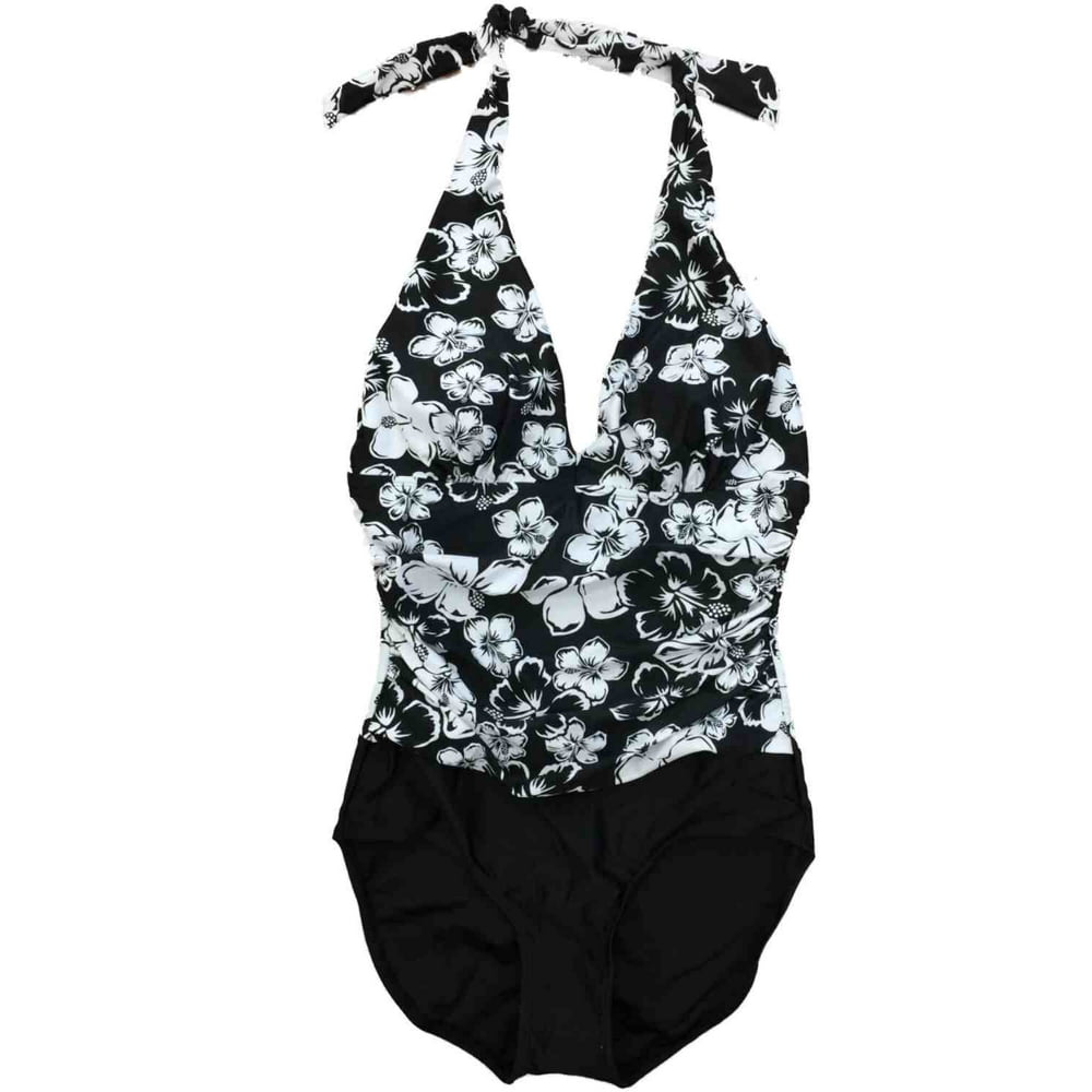 Tropical Escape Womens White & Black Floral Bathing Hibiscus Flower