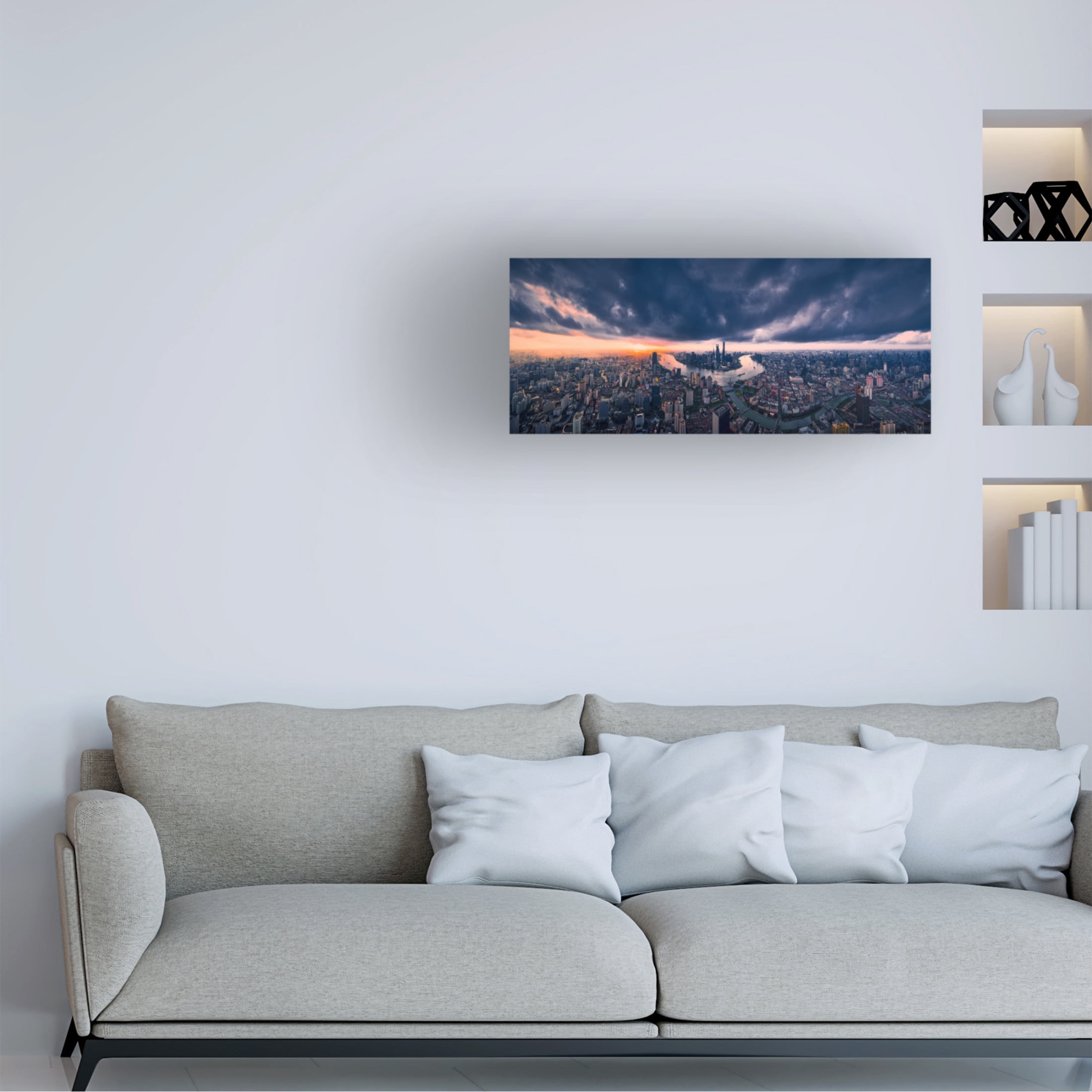 Canvas Wall Art - Vview Chen 'Shanghai In The Cloud' Wall Art for Living Room, Bedroom, or Office Décor by Trademark Fine Art - 47 x 20 Inches