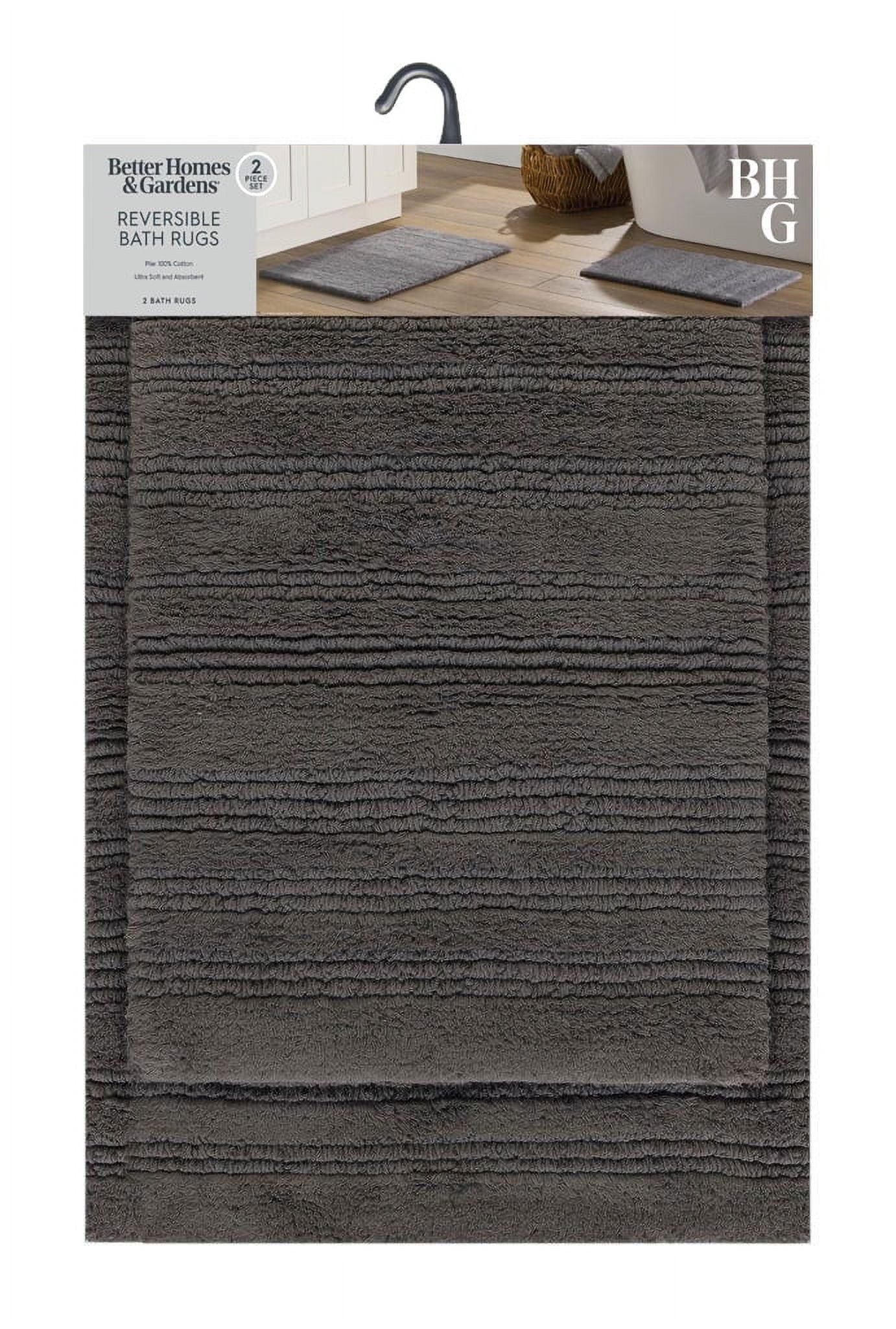 Better Homes & Gardens 17x24 in/20x30 in Gray Cut & Loop Reversible 2Pc Bath Rug Set