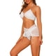 thumbnail image 4 of Conjuntos de bikini de anillo con halter para mujeres, traje de baño de 3 piezas con falda de malla con cordón, sarongs pequeños en blanco, 4 of 5