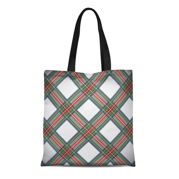 SIDONKU Canvas Tote Bag Green Tartan Modern Dress Stewart Scottish Plaid Blue British Durable Reusable Shopping Shoulder Grocery Bag