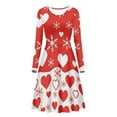 thumbnail image 4 of Renewold Trendy Long Sleeve Women Dresses for Special Occasions Women Valentine's Day Knee Length Flared Dress Plus Size 2XL Snowflake Heart Cover Up Dress, Red, 4 of 7