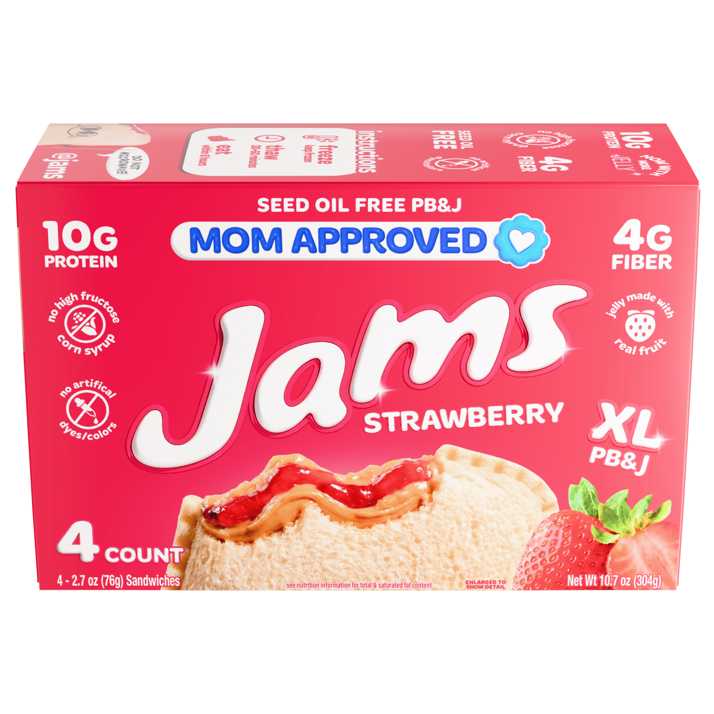 Jams Strawberry Protein 10g Peanut Butter & Jelly Frozen Sandwiches 4 Count, 10.7 Oz