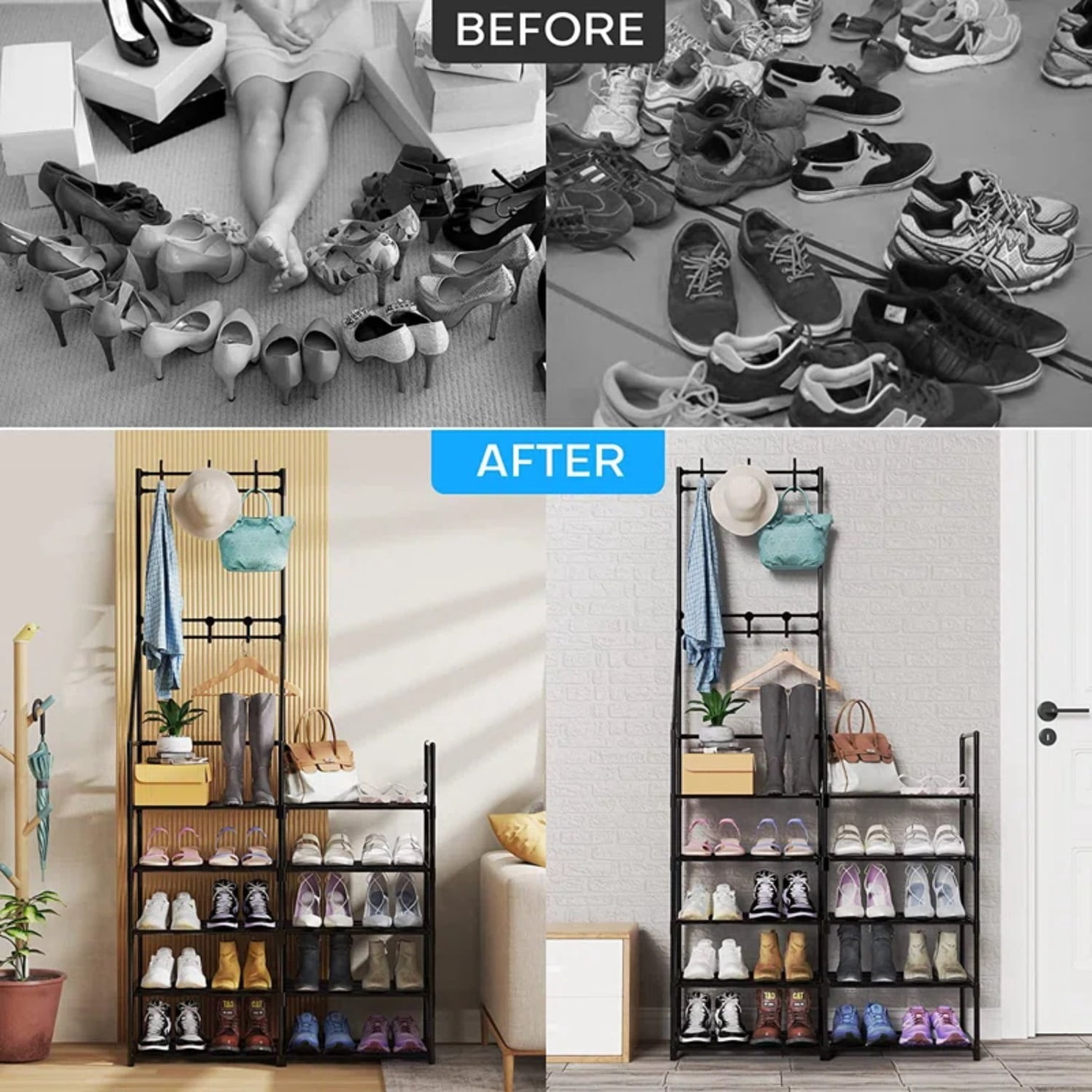 TECHVIDA 5-Tier Shoe Rack Shoe Storage Organizer, Freestanding Coat and Shoe Rack, 25-30 Pairs Shoe Shelf for Entryway Closet