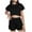 Black, variant on tarylea Summer Pajamas Set for Women Crew Neck Short Sleeve Crop Tops Elastic Waist Shorts Solid Color Ruffled Sets Casual Dressy Sleepwear Suits