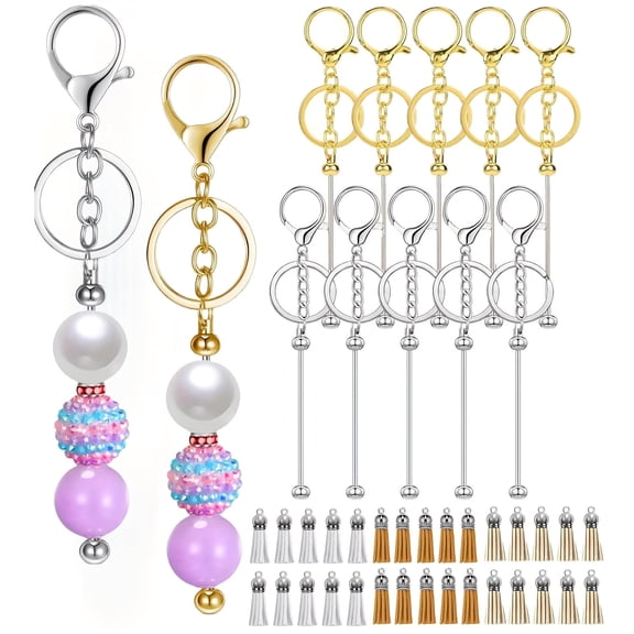 Beadable Keychains Bars With Multicolor 30 Tassels DIY Multicolor Blank Beadable Keychains Keychain Bars Suitable for Bead Keychain Office DIY Gift