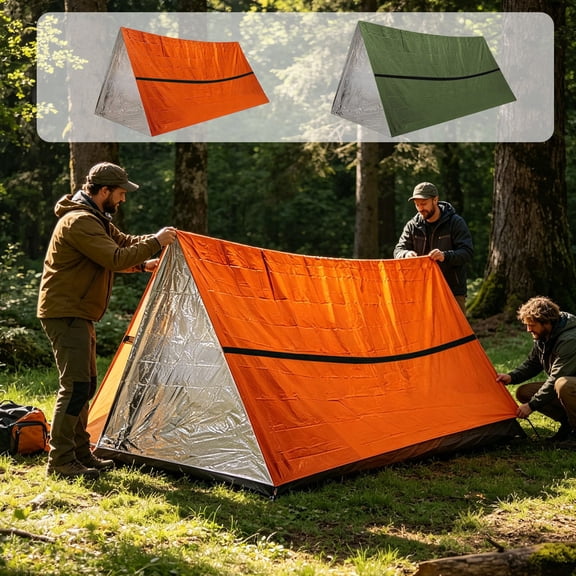 Tarmeek Portable Outdoor Camping Tent Waterproof Thermal Reflective Aluminum Foil Emergency Rescue Shelter Green for Hiking Travel