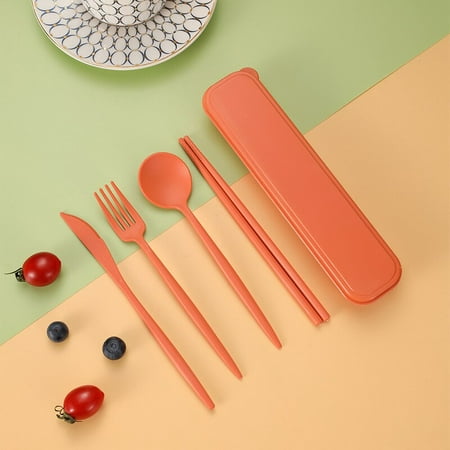 

Spoon Fork Chopsticks Cutlery 4PCS/Set Wheat Straw Tableware Box Dinnerware Children Adult Travel Portable Kitchen Accessories