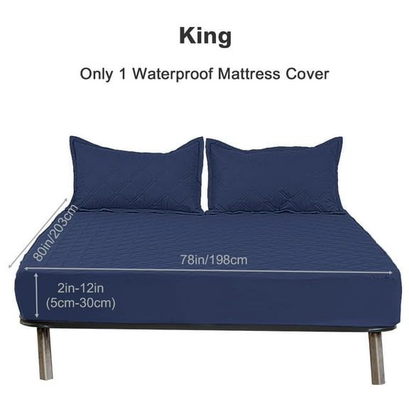 UPONRAY King Mattress Protector, Quilted Waterproof Mattress Protector with Deep Pocket up to 12 Inches, Soft Breathable Noiseless Bed Pad Topper, Queen Bed Cover for Home, Bedroom, Hotel (Navy Blue)