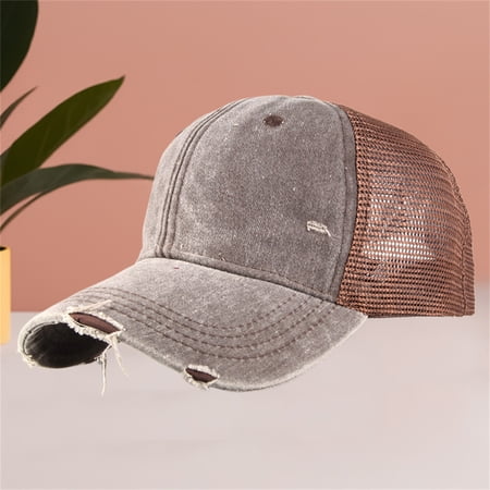 Men s Baseball Cap Washed Make Old Cotton Distressed Baseball Cap Mesh Back Hat Trucker Hiking Hat Sun Hat Golf Hat Sun Hats for women Coffee One Size