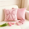 thumbnail image 6 of Coquette Room Pink Bow Throw Pillow, 18X18In Plush Faux Fur Pillow Cover With Bows, Valentines Day Decorative Pillow For Sofa, Bed Or Living Room Romantic Home Accent, 6 of 6