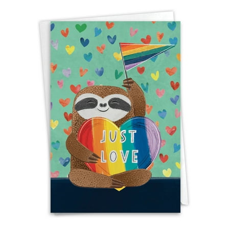 NobleWorks Blank All Occasions Greeting Card with 5 x 7 Inch Envelope (1 Card) Blank All Occasions Happy Pride - Sloth C10983GOCB