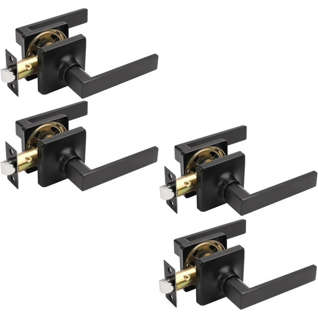 Square Passage Door Handles Interior Matte Door Handles Indoor Keyless Non-Locking Lever Set for Hallway or Closet Doors Reversible for Right/Left Handed Door