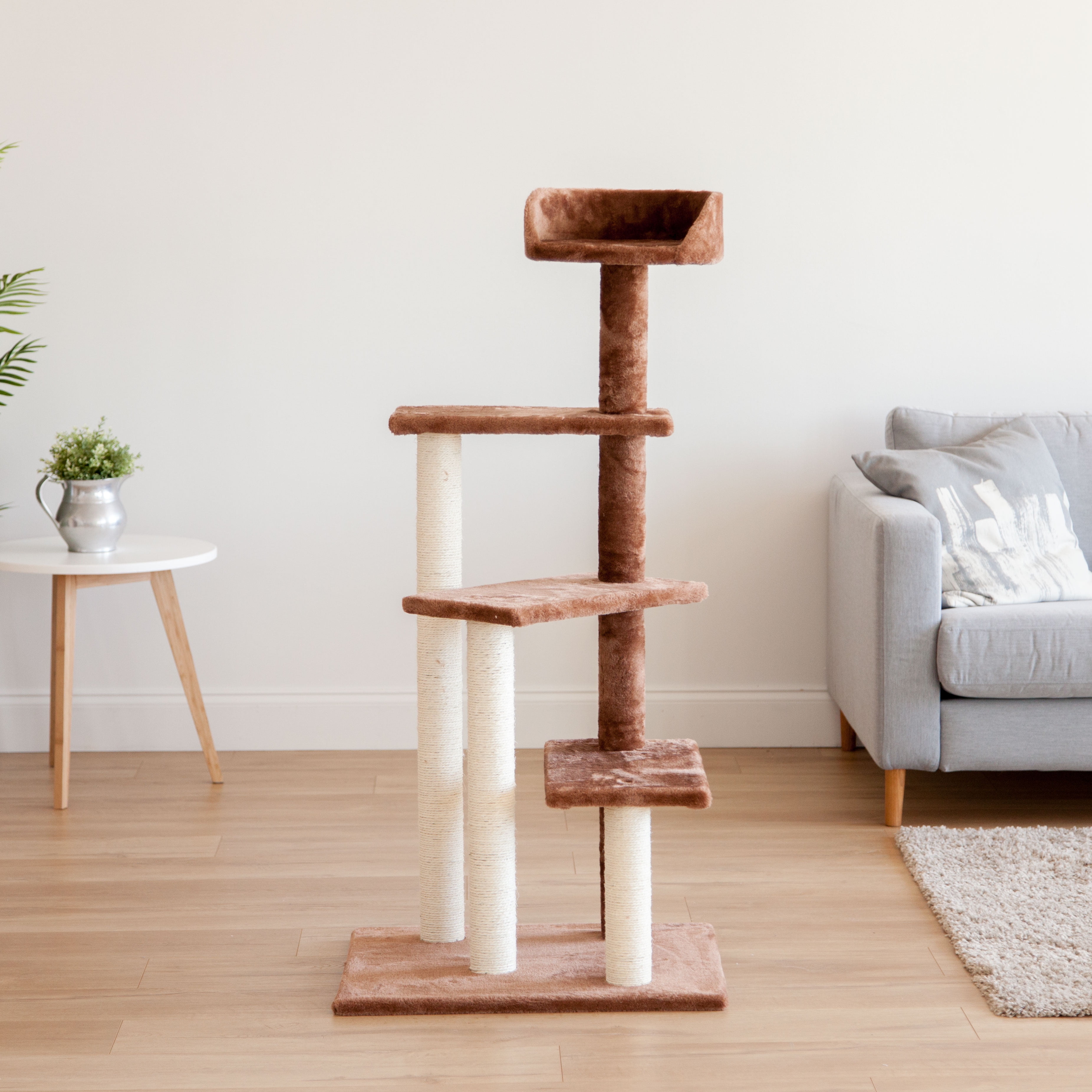 IRIS Four Tier Plush Cat Tree, Brown/Beige