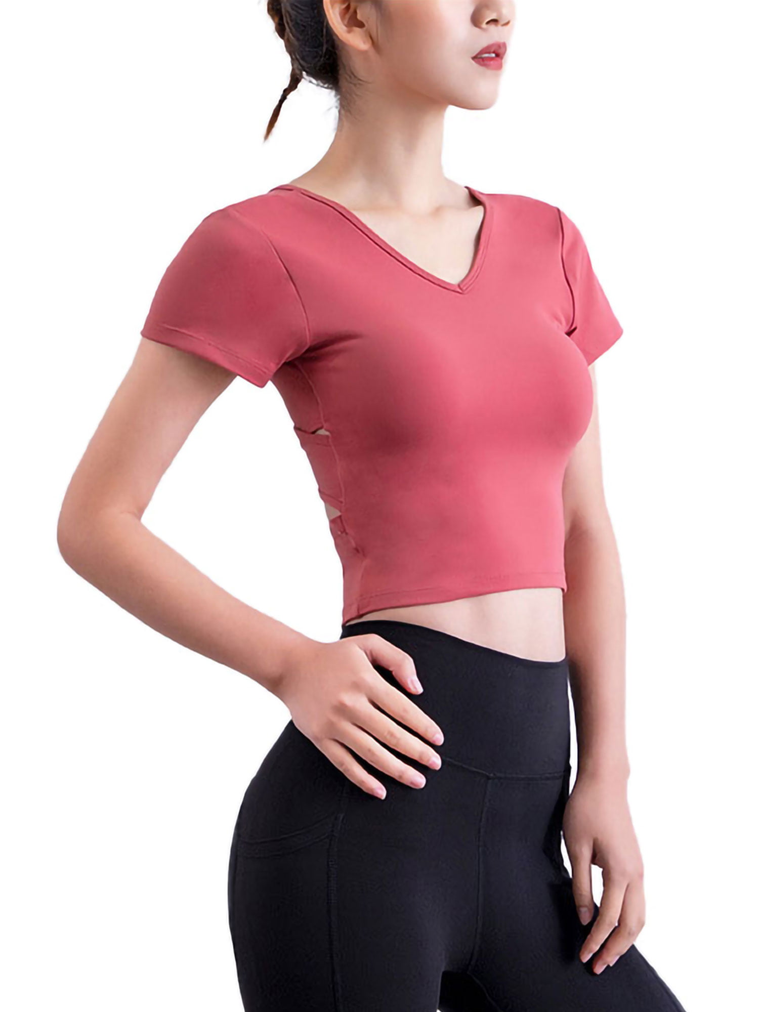 Women's Sports T Shirt,V Neck,Short Sleeve Gym Workout Tops for Women