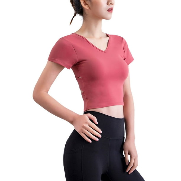 Padded Sports Bra for Women Yoga T-Shirts Short Sleeve Tight Tops Blouse  Biker Jogger Crop Top Cross Back Yoga Running Gym Outfits Hollow Women's