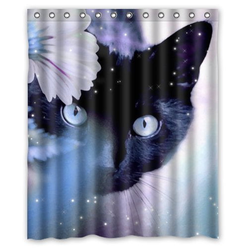 MOHome Beautiful Black Cats Shower Curtain Waterproof Polyester Fabric