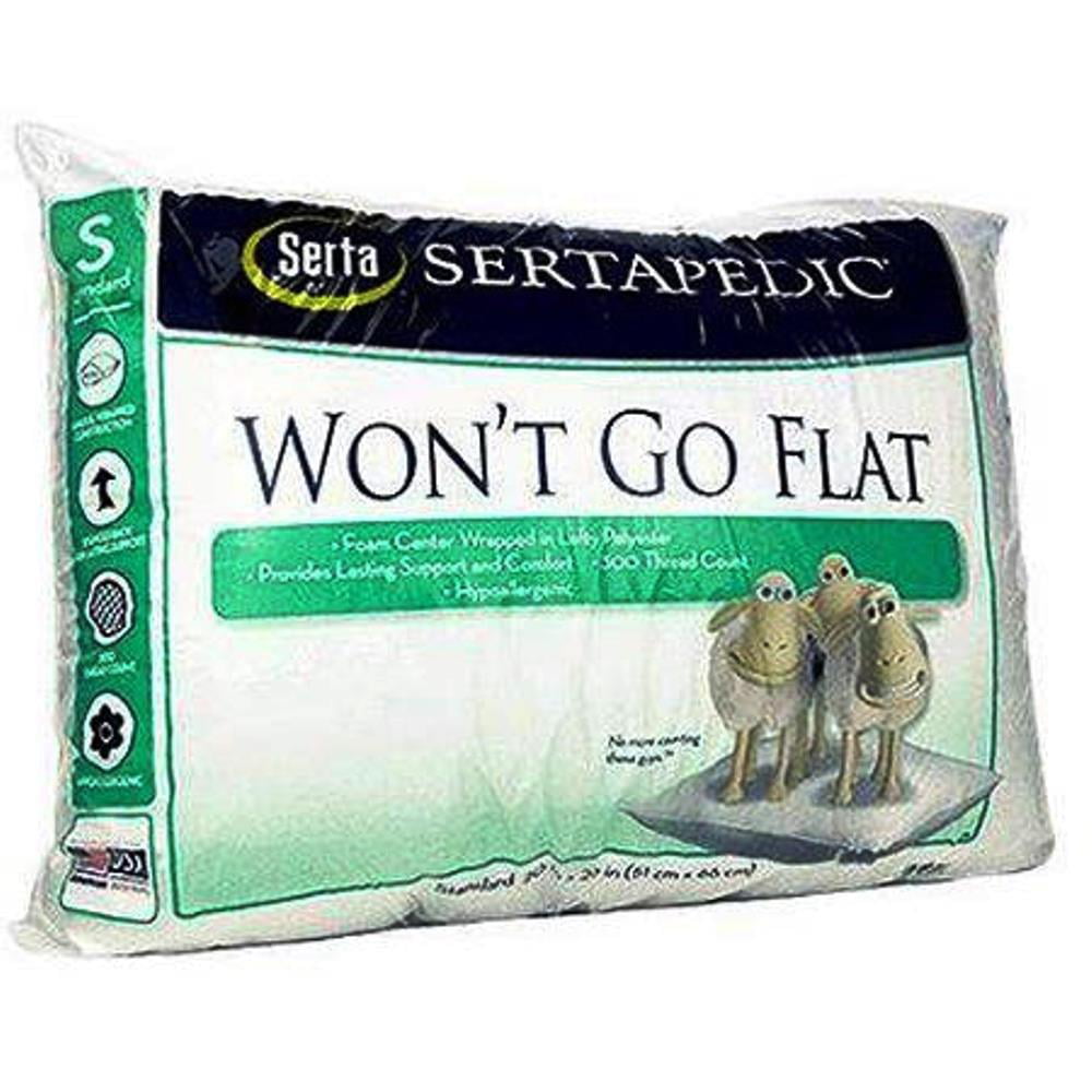 pedic Won't Go Flat Pillows, Set of 2 (Standard), Soft, 300-thread 55 Percent Cotton 45 Percent Polyester