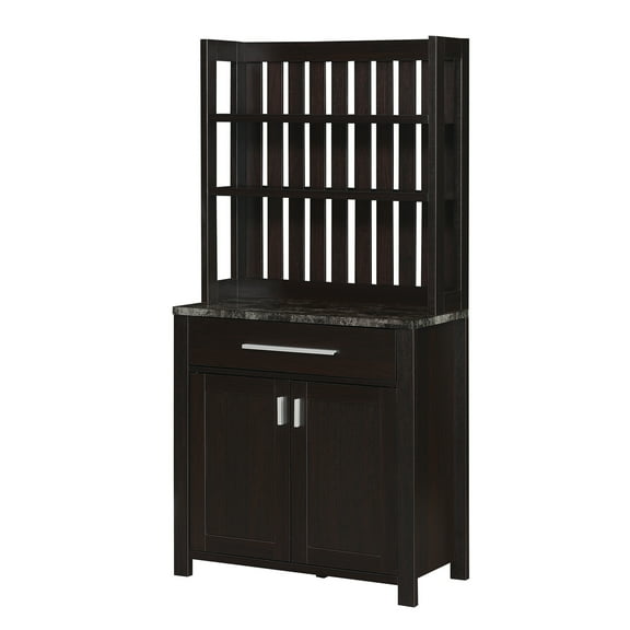 Sawyer Wine Bar with Cabinet in Black Faux Marble and Espresso Wood Finish