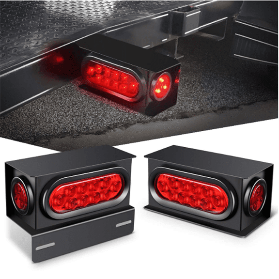 2PCS Steel Trailer Light Boxes Housing Kit w/6Inch Oval Red LED Trailer Tail Lights 2 Inch Round Red LED Side Marker Lights w/Grommet Plugs Wire connectors
