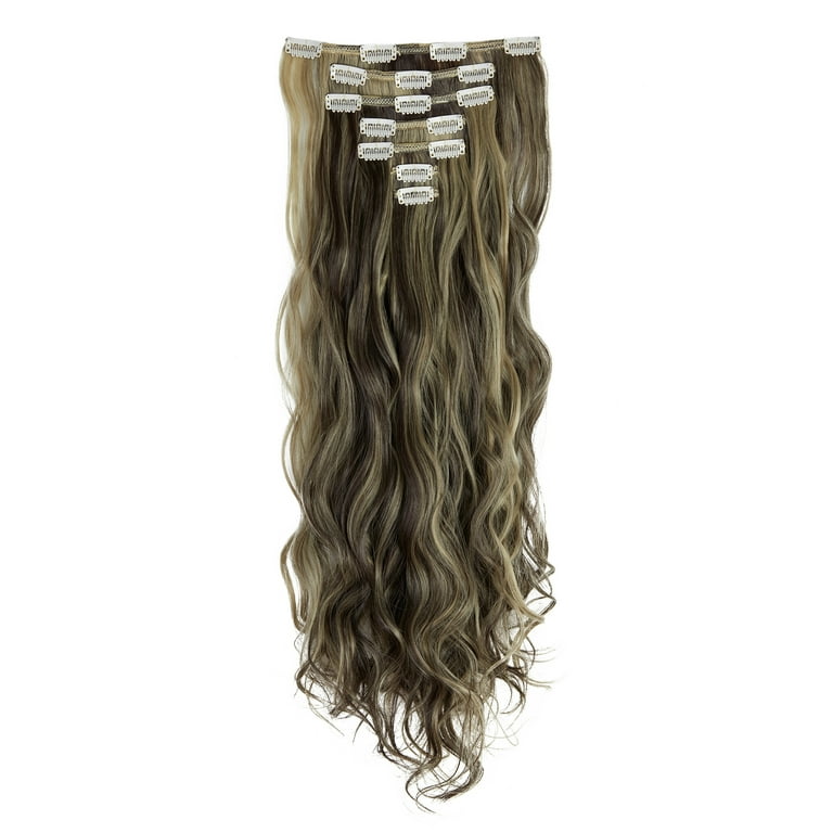 Long Wavy 16 Clips Hair Extensions Clips in 7Pcs/Set Synthetic High  Temperature Fiber Black Brown