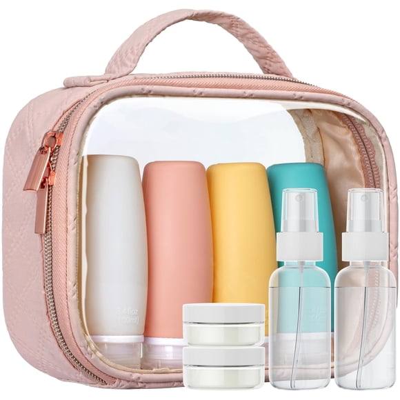 Neceser de viaje PACKISM con 8 botellas a prueba de fugas de 100 ml, color rosa