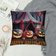 thumbnail image 2 of Chilfamy Happy Halloween Cushion Covers Trick or Treat Throw Pillow Covers,Gothic Pumpkin Ghost House Pillow Covers,Colorful Glitter Stars Tent Cushion Cases for Bedroom 18x18in, 2 of 5