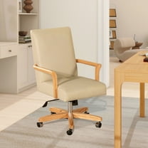Dumont Modern High Back Executive Home Office Chair Neutral Cream Beige & Wood