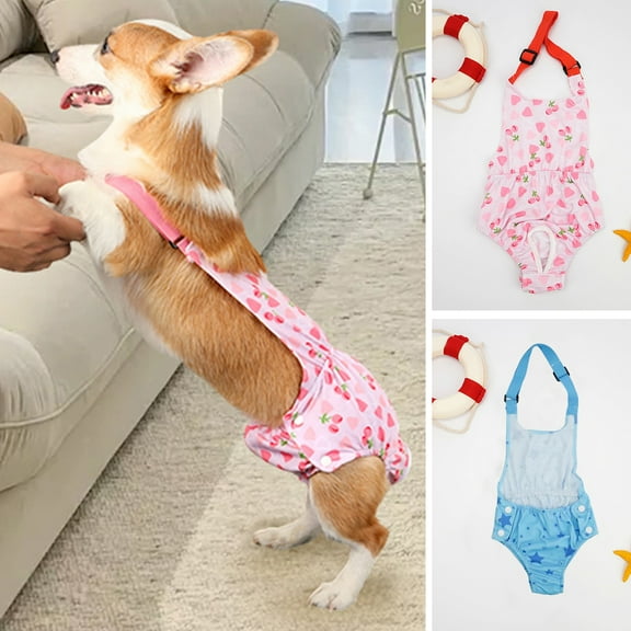 sunsanly Female Dog Menstrual Pants with Suspender Pet Period Diapers Reusable Dog Sanitary Pantie Breathable Dog Onesie Pet Underwear
