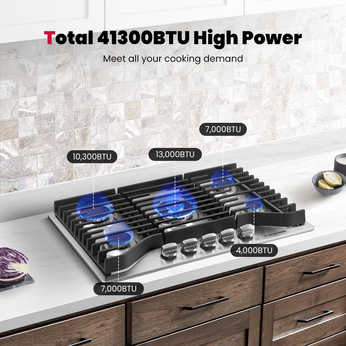 GASLAND Master Series 30 Inch Gas Cooktop with Griddle PRO GH3805SS1FC with 5 Burners, CSA certified,120V Plug-in, NG/LPG Convertible