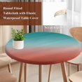 thumbnail image 5 of Red Cyan Round Fitted Table Cover Turquoise Gradient Waterproof Table Cloth with Elastic Edge Wipeable Tablecloth for Picnic Camping Party Fits 55"-60" Diameter, 5 of 8