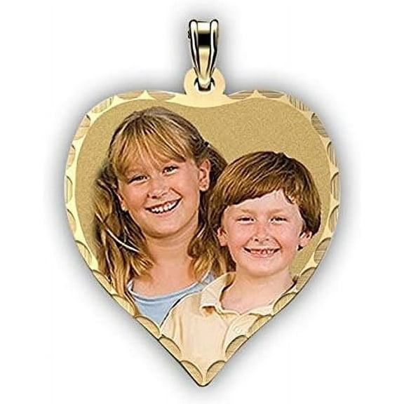 PicturesOnGold.com Petite Heart Diamond Cut Edge Photo Pendant Picture Charm-3/4in-14K Yellow Gold