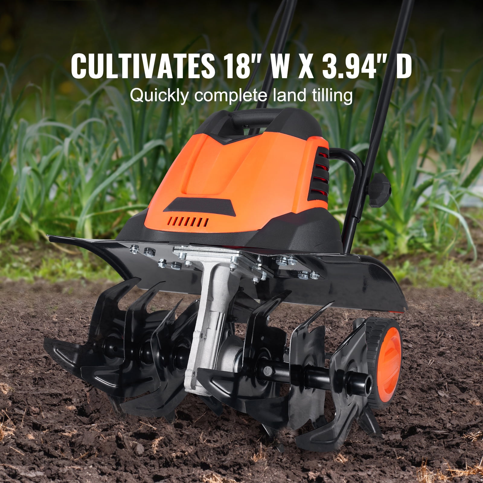 KFFKFF Electric Soil Digger, 12 Amp, 18" Width and 3.94" Depth, Corded Tiller/Cultivator with Steel Mn Tines, Rototiller for Garden and Lawn Soil Excavation