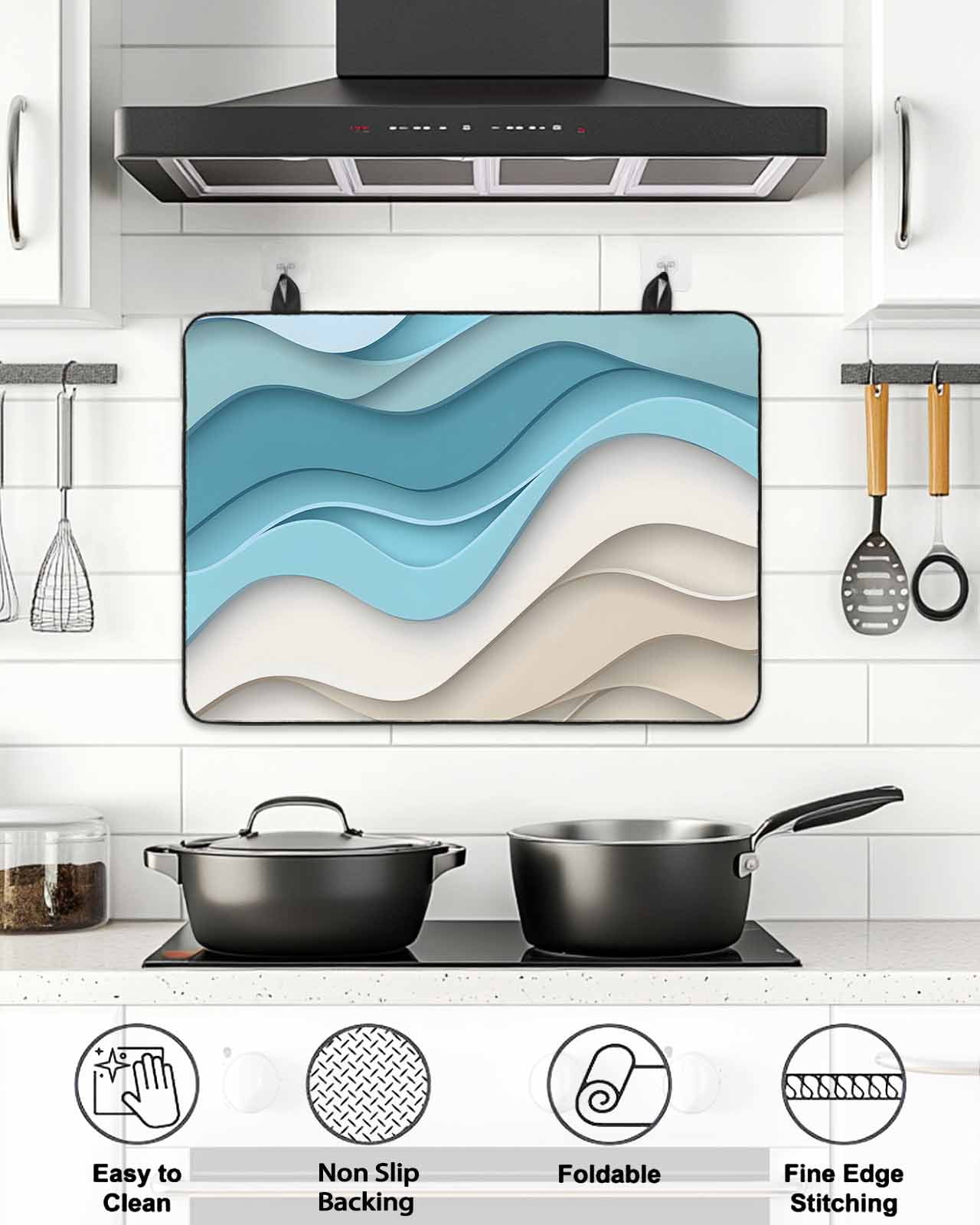 Stove Top Covers for Electric Stove, Aqua Beige Ombre Glass Stovetop Cover Protector, Modern Abstract Moire Art Geometric Induction Cooktop Protector Oven Mat for Kitchen Countertop 24"x21"