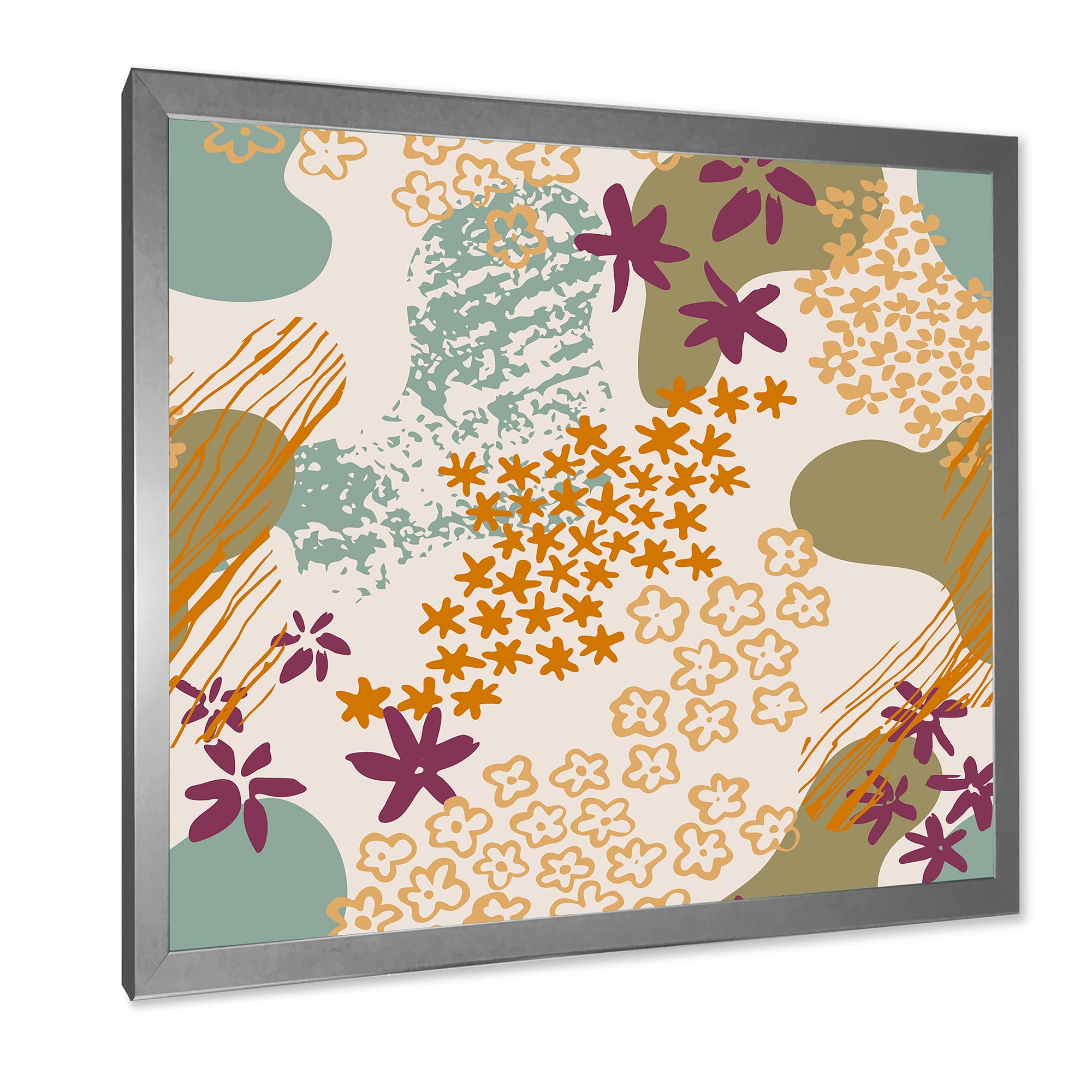 Designart 'Fluid Shapes and Flowers Silhouettes' Modern Framed Art Print