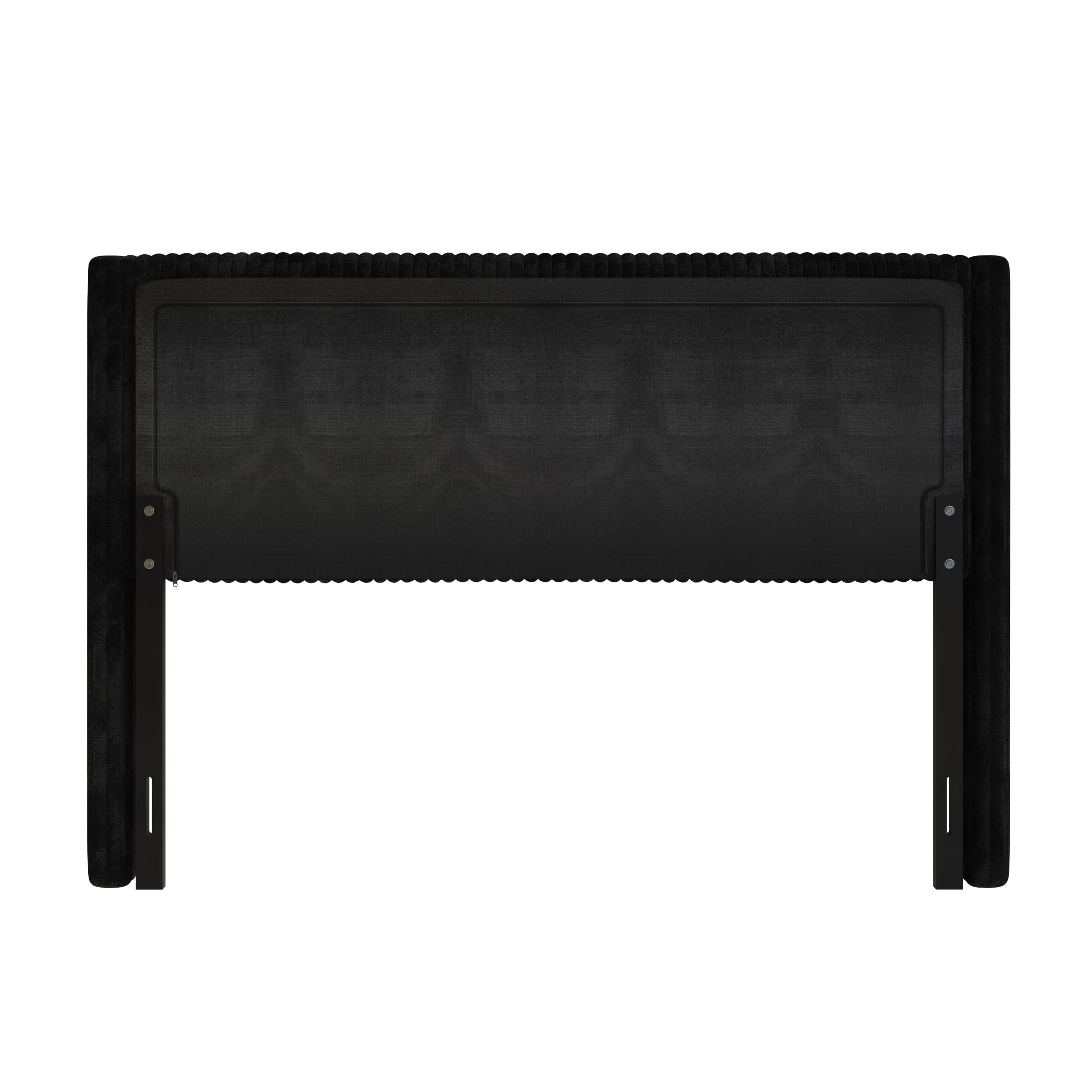 Home Design Lenox Twin Upholstered Wingback Headboard, Soft Corduroy, Black, Easy to Assemble