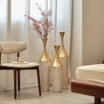 thumbnail image 5 of 3-Piece Modern Woven Pattern Metal Floor Vase Set - White Glazed Cylindrical with Gold Accents, Large Glam Home Decor, 5 of 15
