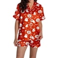 thumbnail image 3 of Trendfront Womens Relaxed 2 Piece Halloween Pajama Set Notched Collar Button Front Short Sleeve Top Elastic Waist Shorts Ghost Print Sleepwear for Women, 3 of 7