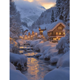 thumbnail image 1 of Qisvanset 12x16 Inch 2D Flat Framed Canvas Art, Cozy Snowy Winter Village Warm Light Holiday Home Wall Art Decor, 1 of 5