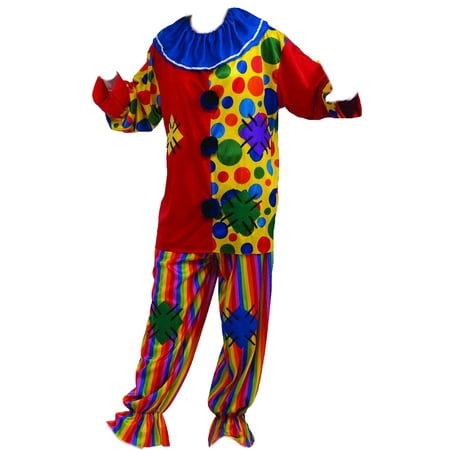 Adult Unisex Big Top Clown Costume Rainbow Shirt Pants and Collar