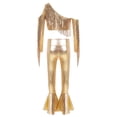 thumbnail image 4 of Haitryli Metallic 70S Disco Vintage Hippie Outfits Kids Girl Sequins Crop Top and Bell Bottom Pants Jazz Stage Dancewear Gold 6, 4 of 7