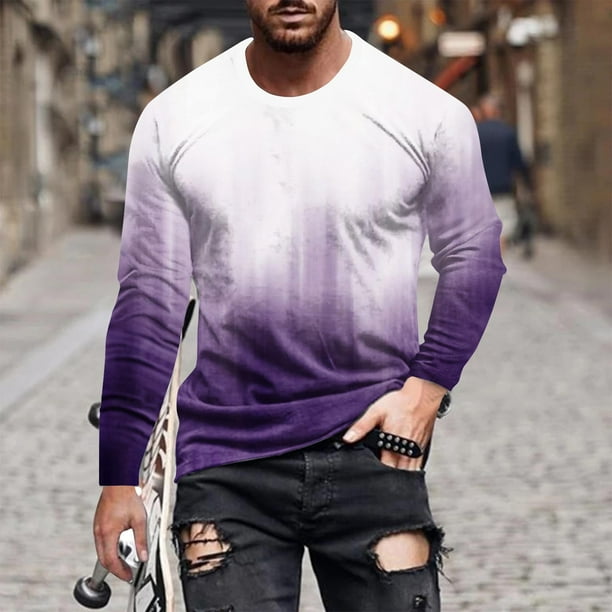 Blusas y camisas de manga larga con cuello redondo para hombre, blusa informal con estampado de cuello redondo y manga larga para hombre