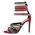 thumbnail image 3 of FSJ Women Rivets Studded Crisscross Straps Sandals with Rhinestones Open Toe Zipper Stiletto High Heels Sexy Cocktail Party Dressy Shoes Size 8 Red, 3 of 4