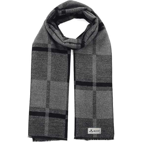 IKEEP Mens Winter Warm Long Soft Scarf Plaid Tassel Scarf for Men Soft Classic Scarves
