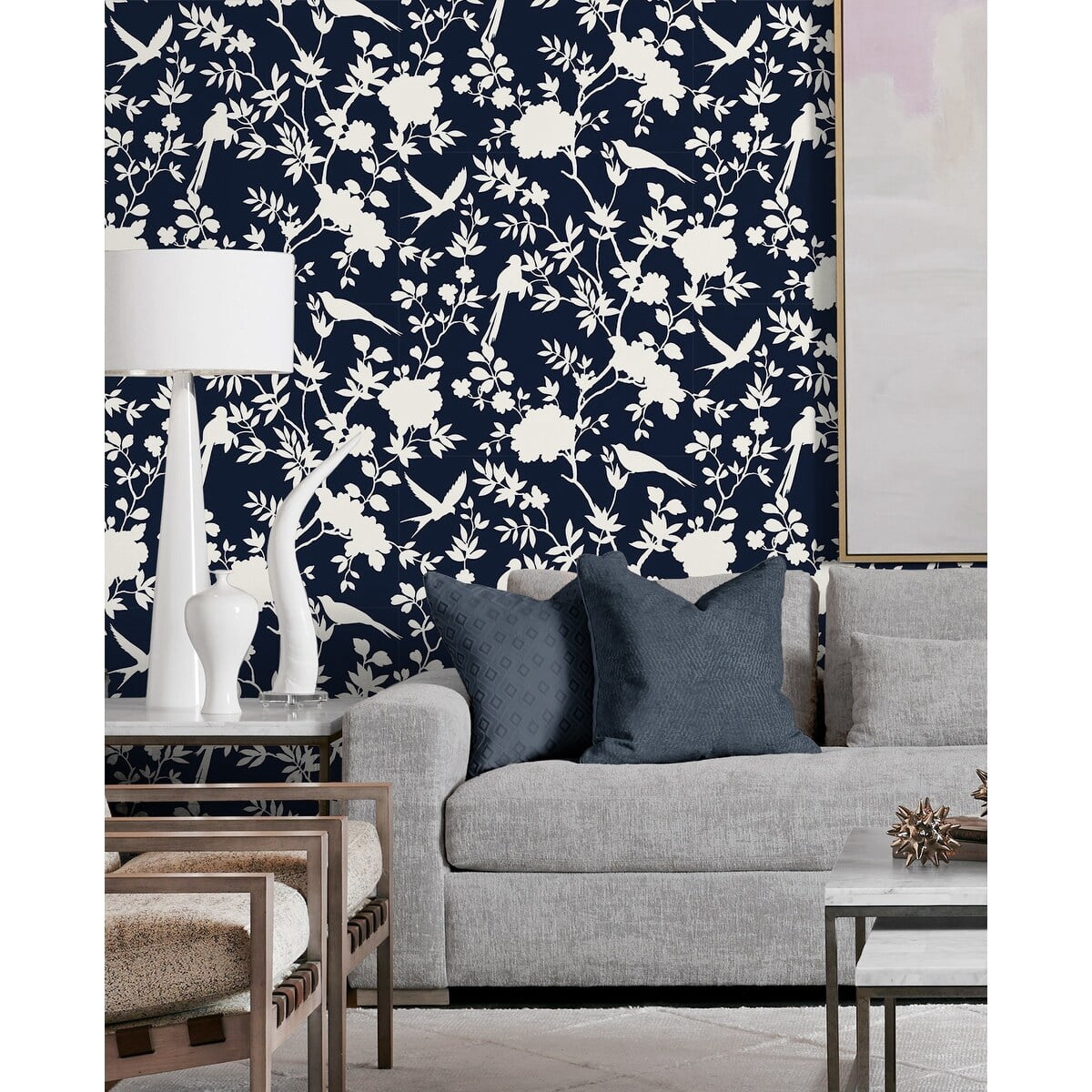 Luxe Haven Mono Toile Peel and Stick Wallpaper Midnight Blue