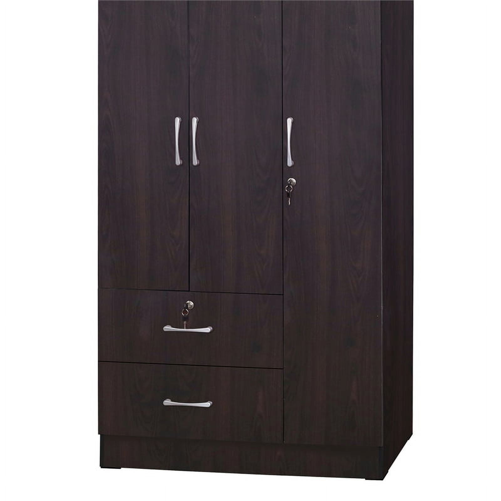 Pemberly Row Modern Wardrobe Armoire Closet with Two Drawers Tobacco