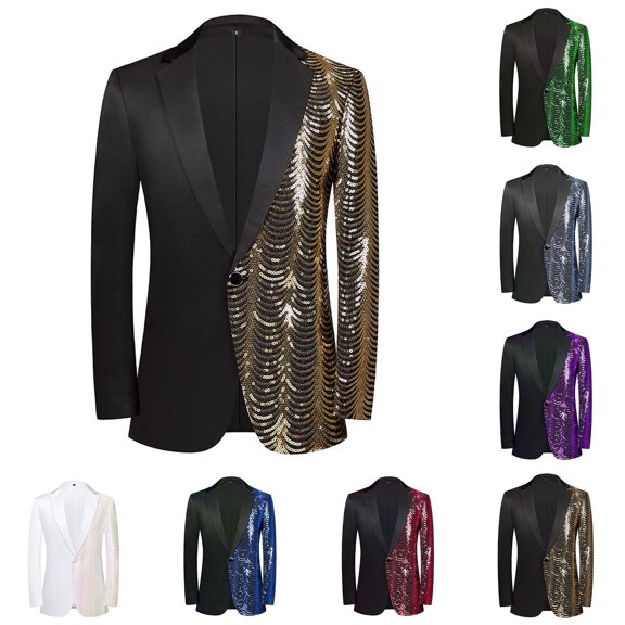 Hinvhai Mens Stylish Dinner Tux Dress Blazer Slim Fit Gold Sequin Suit Jacket Sport Coat White XS(XS)