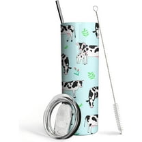 Cow Gifts- Cute Cow Print Tumbler, Insulated 20 Oz Blue Cup Tumbler with Lid and Straw, Cow Coffee Cup Travel Mug Water Bottle, Birthday Gifts for Women Teen Girls, Cow Stuff, Decor